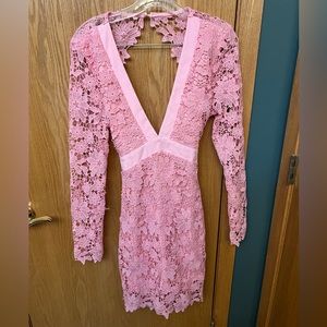 Pink lace long sleeve body-con dress